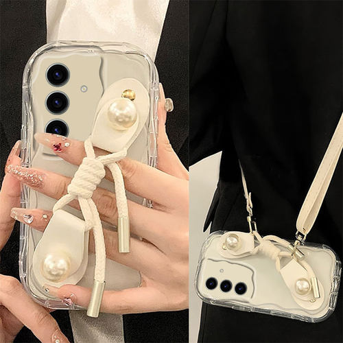 斜挎珍珠腕带适用三星s24plus手机壳s23ultra可背s22fe少女21+a54韩系a51高级感a72硅胶a33个性a32小众a71十