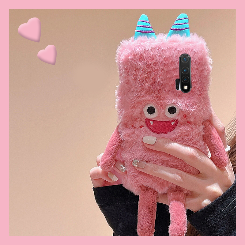 毛绒绒粉色小怪兽适用华为nova5pro手机壳nove6se毛茸茸novo5i卡通nowa5ipro可爱5z个性7i毛毛por超萌5g秋冬