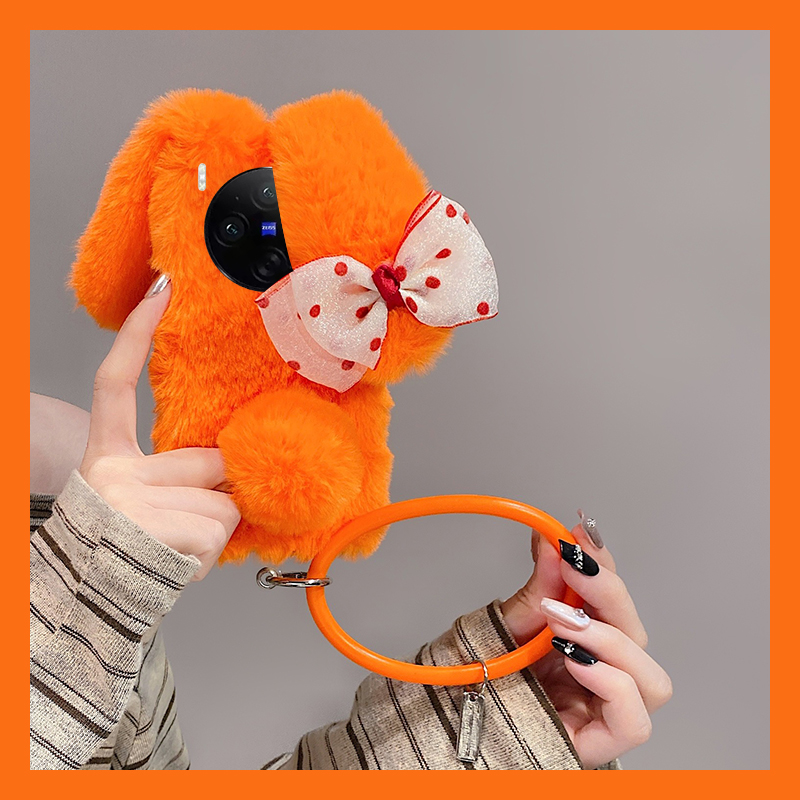 蝴蝶结兔子耳朵适用vivox300手机壳x200毛绒x100pro+手环x100ultra秋冬季x90s斜挎t2s软x80s/x70/x60+十vivo