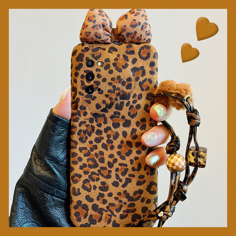 棕色豹纹蝴蝶结适用三星a90手机壳a80挂链a70s韩系a50秋冬季a30毛绒a20毛茸茸a10日韩a52/a8s/galaxy/a53/f52