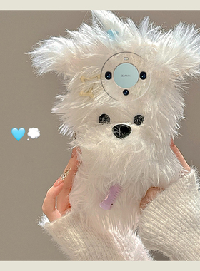 发夹小狗适用华为mate60pro手机壳mata50e可爱rs保时捷设计mete40e+十meta30少女心20x卡通10硅胶毛绒绒秋冬p