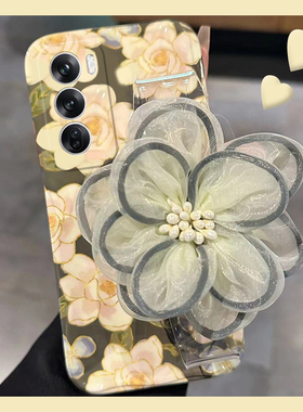 油画花朵适用opporeno12pro手机壳reno11立体10纱花9腕带8小清新7se高级感6硅胶5k新款4简约3元气版10+十oppo