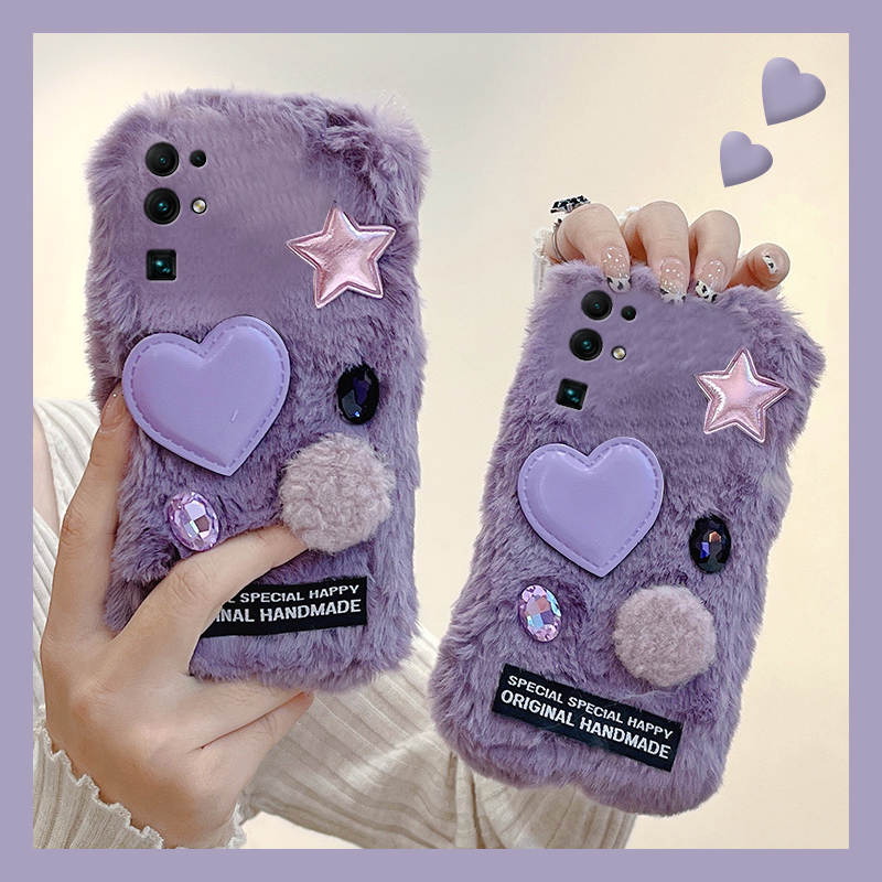 ins风星星爱心适用华为荣耀30pro+手机壳30s钻石v30立体x30i秋冬季畅玩30plus毛绒x20se硅胶x10max软play4t/3