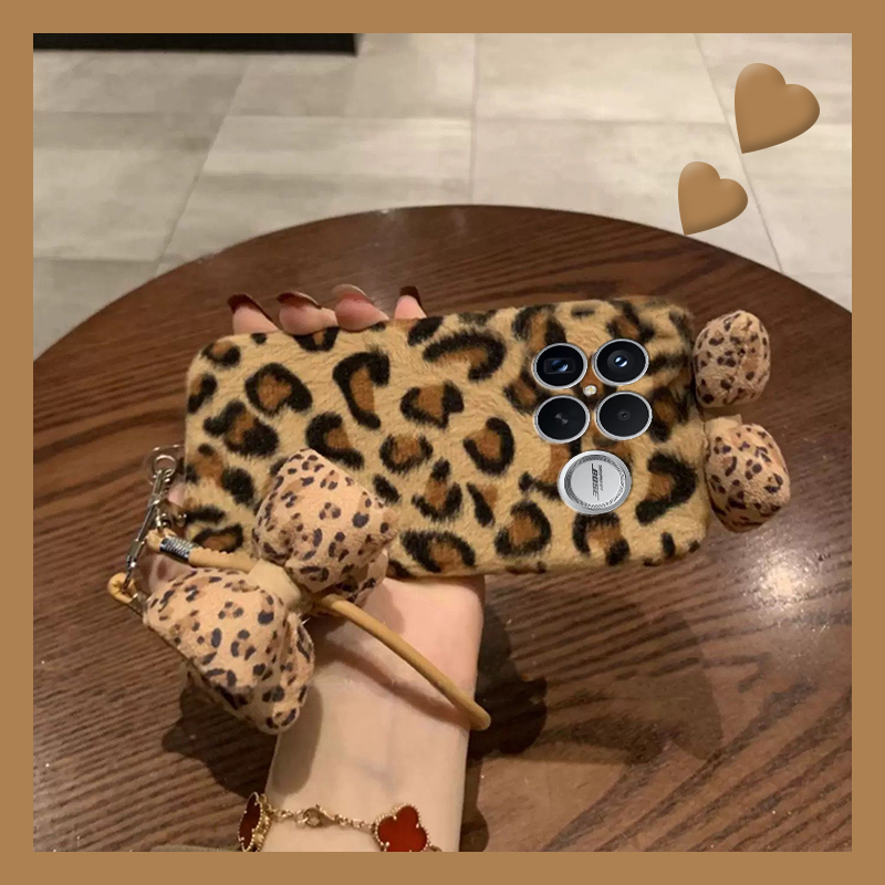 韩系豹纹蝴蝶结适用小米红米k90promax手机壳k80挂件k70pro挂绳k60e至尊版k50毛绒turbo4秋冬3/k40s/k30i/12x