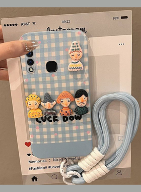 蓝色格子适用vivoz5手机壳u3立体y9s小人y3挂绳u3x可爱y7s卡通z5x硅胶z6手提z3i新款z1i软壳nex3s/vivo液态女