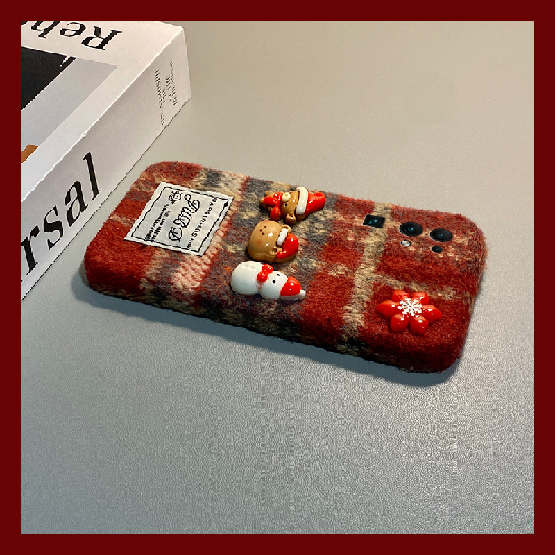 圣诞雪人小熊适用华为荣耀30pro+手机壳30s红色v30格子x30i秋冬季畅玩30plus毛绒x20se绒布x10max软play4t/3