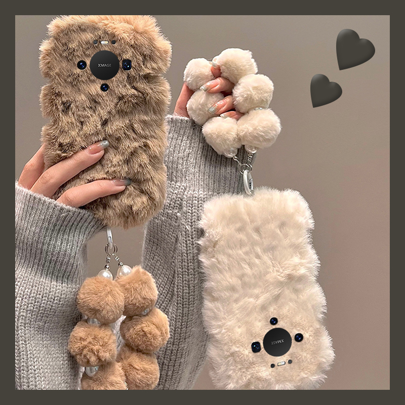 简约波浪纹华为mate80pro+手机壳meta80promax毛球80rs非凡大师版挂链80gts日韩十毛毛秋冬季huawei硅胶毛绒p