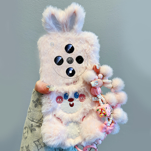 粉色兔子适用oppofindx8手机壳真我x50pro立体k12x耳朵x7挂链realme秋冬findx6pro毛绒绒ultra硅胶x5 k10