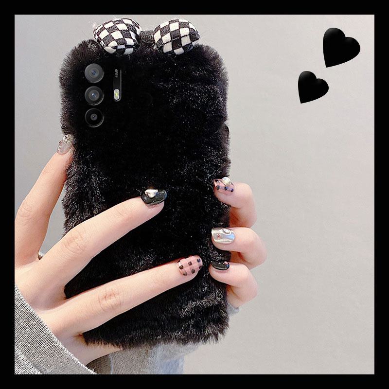 棋盘格蝴蝶结适用oppoa3pro手机壳a2x立体a1纯色a97秋冬季a96毛绒a95a93a91a72a58a57a52a32a11a9a31a8a5日韩