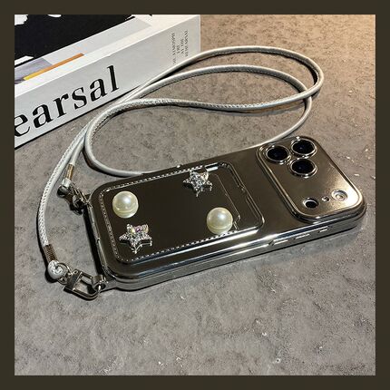 ins风水钻星星珍珠适用小米红米note13pro手机壳noto12turbo卡包k80斜挎k70可背带k60por银色redmi挂绳卡套软