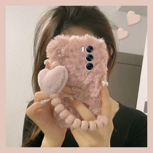 韩系纯色适用opporeno12pro手机壳reno11爱心reon10+十9腕带链8简约7se毛毛6毛绒绒5k硅胶4se新款3秋冬季oppo