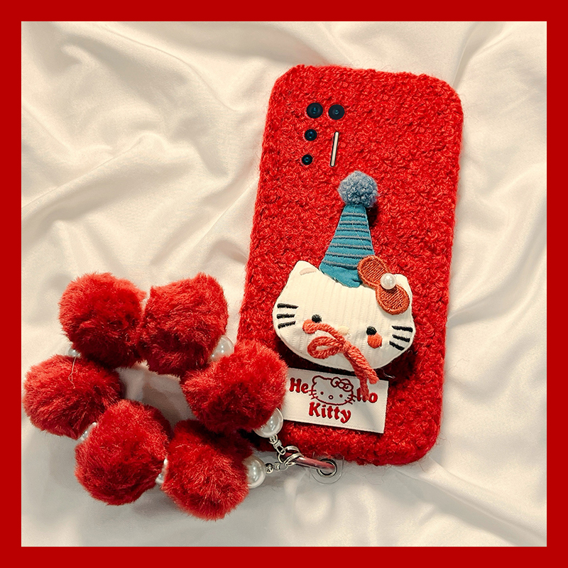 圣诞帽子kt猫适用坚果pro3手机壳pro2毛球pro2s挂链r2秋冬季r1硅胶por毛绒毛茸茸全包防摔卡通可爱红色新款软