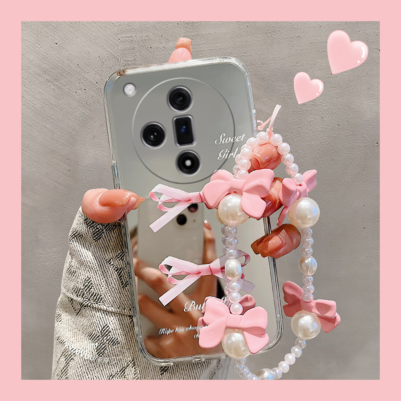 高级感镜子镜面粉色蝴蝶结手机壳