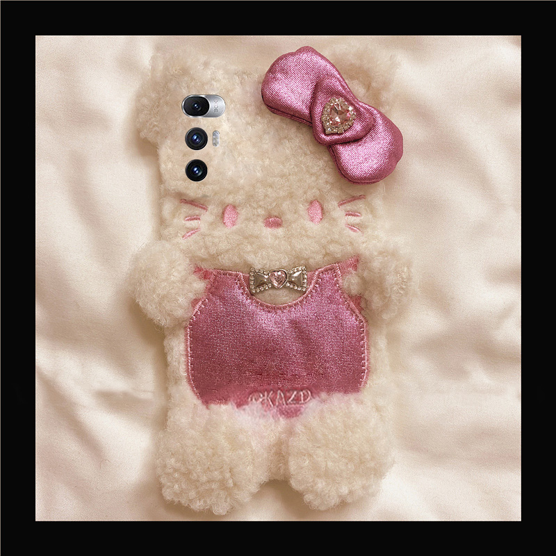 背带裤蝴蝶结kt猫适用小米mixfold4手机壳mixfold3呆萌mixfold2折叠屏mixflip可爱mi秋冬季毛绒毛茸茸趣味硬