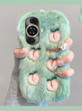 ins风毛绒绒刺绣桃子适用华为nova11手机壳nove10z毛茸茸novo9pro卡通nowa8se可爱7个性ultra绒毛por秋冬毛毛