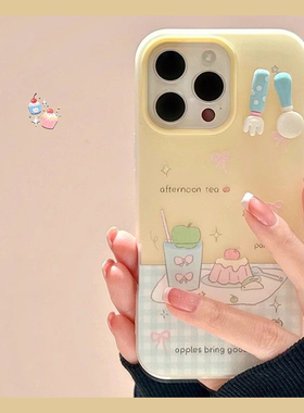 ins黄色美食甜点适用小米红米note14pro+手机壳noto13立体12turbo餐具11tpor少女心10日韩9韩系十软redmi硅胶