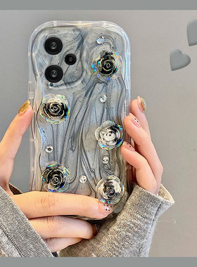 轻奢滴胶玫瑰花适用小米红米note13pro手机壳12turbo小众11tpro新款10por韩系9高级感8硅胶5g软壳redmi个性女