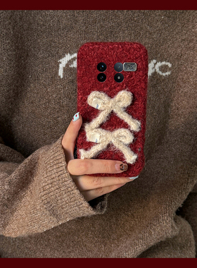 ins风红色蝴蝶结适用vivoxfold3pro手机壳xfold2新年xflip绒布vivo立体vovo折叠屏秋冬vivi毛绒+十毛茸茸硬壳