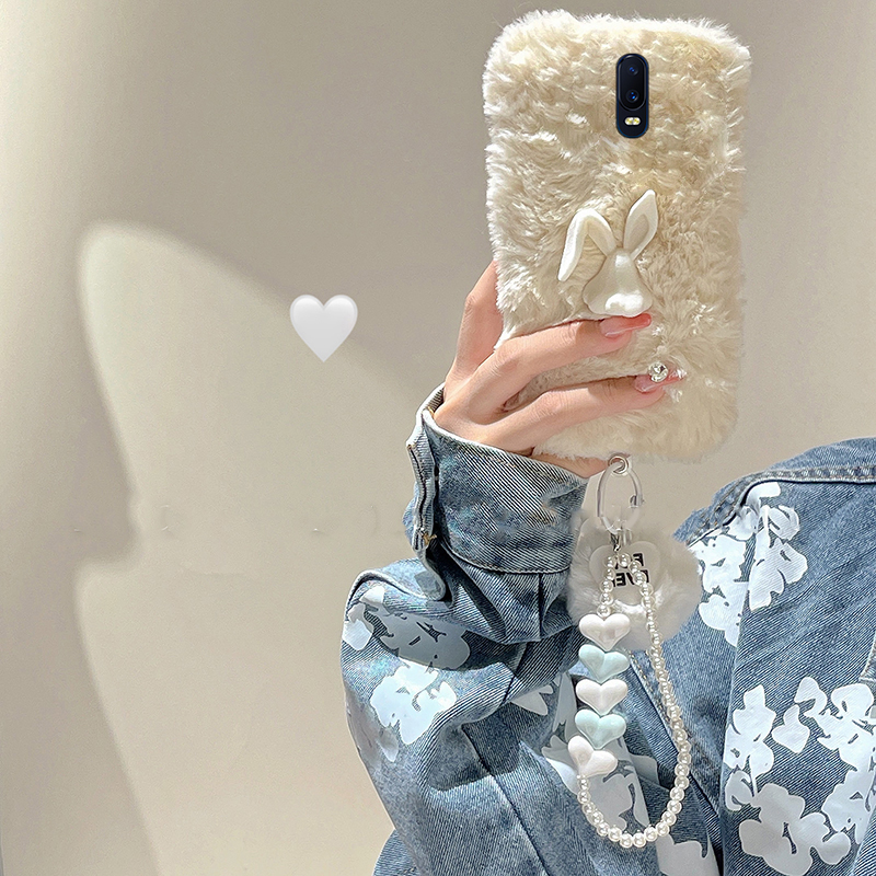ins风兔子适用oppor17pro手机壳r15x梦境版r11splus可爱r9s手链r7plus手提r17毛绒绒oppo毛毛0pp0硅胶秋冬季p
