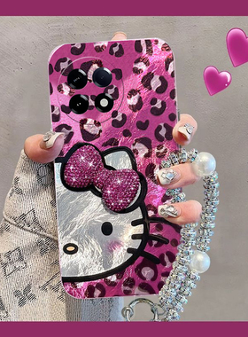 紫色豹纹kt猫适用小米红米k80手机壳k70pro立体k60e至尊版k50水钻turbo3蝴蝶结k40s挂链k30s日韩k30i硅胶12x