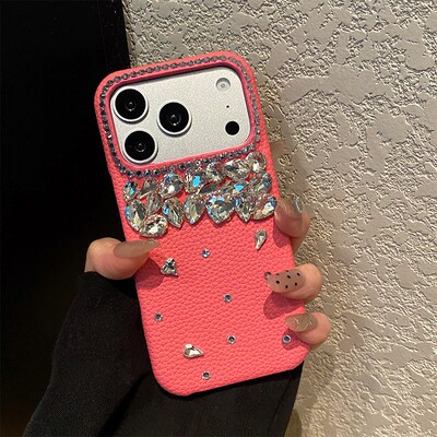 手机壳仿皮皮纹玫红色荔枝纹奢华