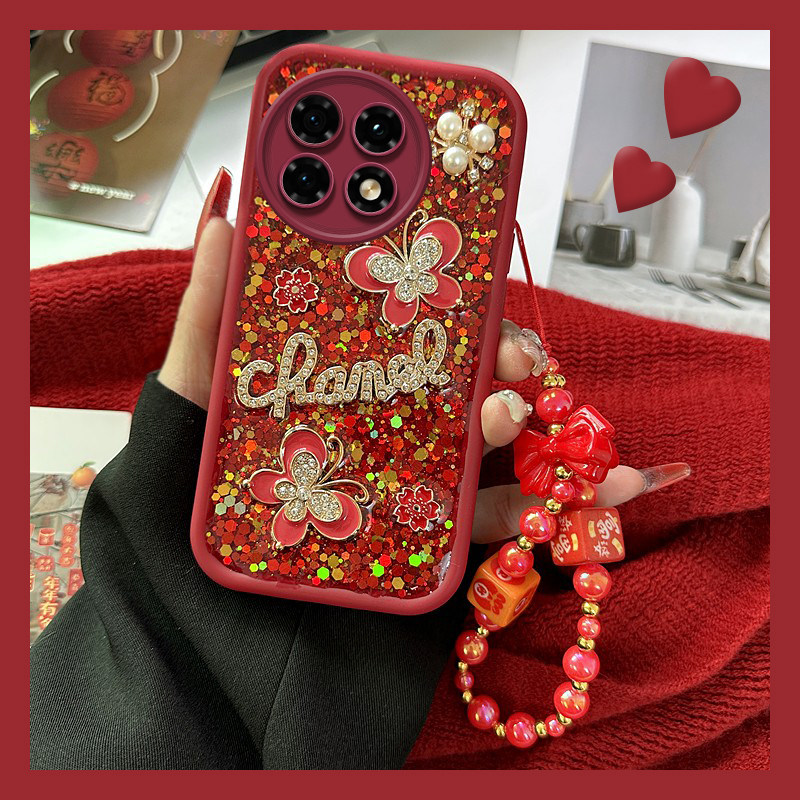 水钻花朵蝴蝶适用oppo一加ace5手机壳13立体ace3酒红色1+12挂链ace2滴胶11r日韩9r本命年8t新年1+oneplus硅胶