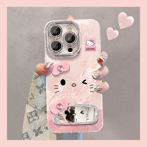 可爱粉色凯蒂猫适用华为pura80pro+手机壳pura70ultra立体p60art镜子p50e支架p40蝴蝶结p30冰川纹十huawei软p