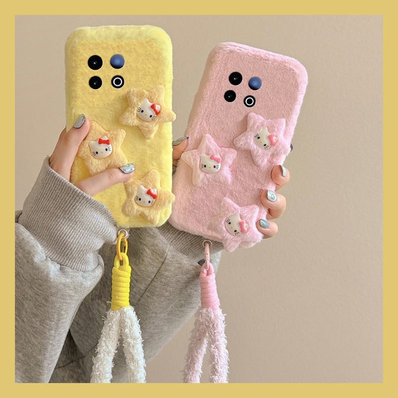 呆萌星星kt猫适用vivoiqooz10x手机壳iqooz9turbo立体z8x尼龙绳z7i秋冬季z6x毛绒z5卡通u5x爱酷u3x/iq00/vivo