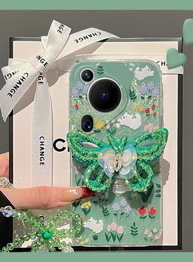 绿色花朵西高地适用华为pura70pro手机壳p60art立体p50e蝴蝶p40por+十p30支架p20挂链p10plus日韩p9硅胶透明p