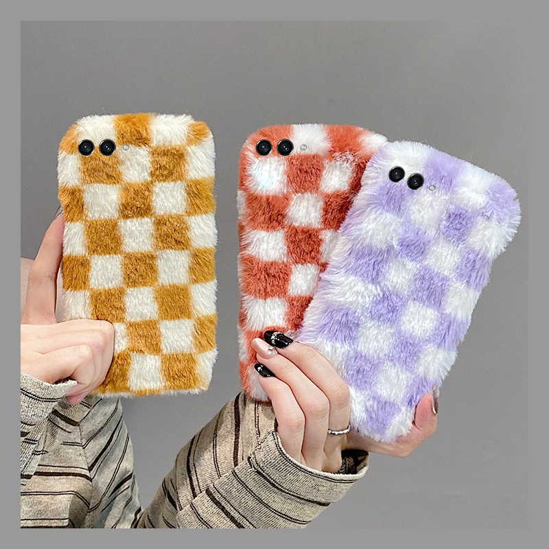 ins风撞色棋盘格适用三星zflip7fe手机壳zfold6格子zflip5毛绒w23flip秋冬季3折叠屏zfold2硬w22/w21/galaxy