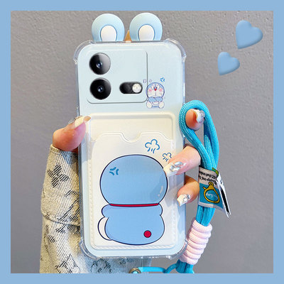 可爱哆啦A梦适用vivoiqooneo9pro手机壳iqoneo8se卡套neo7竞速版5s活力版6se卡包z1插卡855硅胶爱酷vivo立体