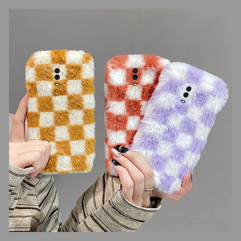 ins风撞色棋盘格适用oppor17pro手机壳r15x梦境版r11splus格子r9s保暖r7plus秋冬季r17简约oppo毛茸茸0pp0软p