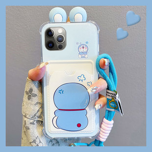 可爱哆啦A梦适用苹果iPhone15promax手机壳14plus卡套13mini迷你12卡包11插卡xr8硅胶7xsmax6软壳5s立体se3