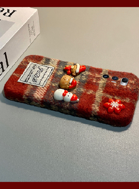 圣诞雪人小熊适用小米mixfold4手机壳mixfold3红色mixfold2折叠屏mixflip格子mi秋冬季毛绒毛茸茸绒布立体硬