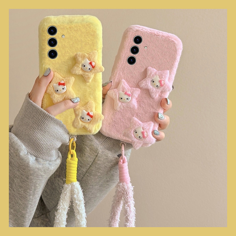 呆萌星星kt猫适用三星s25edge手机壳s24plus立体s23+十s22尼龙绳s21fe秋冬s20ultra毛绒s10/s9/s8/note20卡通