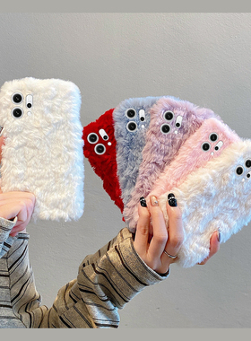 简约红色兔毛适用opporeno14手机壳reon13纯色12pro毛绒绒11保暖10por+十9秋冬季7se毛茸茸6硅胶5k软4se/oppo