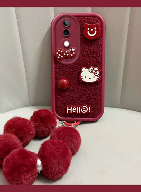 红色kt猫适用vivos20手机壳s19pro新年s18毛球s17t挂链s16e立体s15毛绒s12手提s10可爱s9e硅胶s7t卡通vivo女p