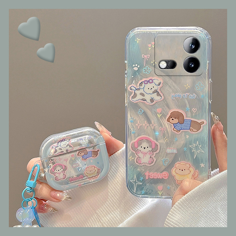 可爱卡通小狗涂鸦蓝色羽纱手机壳