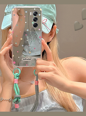 多巴胺波点适用opporeno12手机壳reno11pro手绳reon9彩色8por镜面7se镜子6+硅胶5k手提4一加ace2日韩oppo软壳