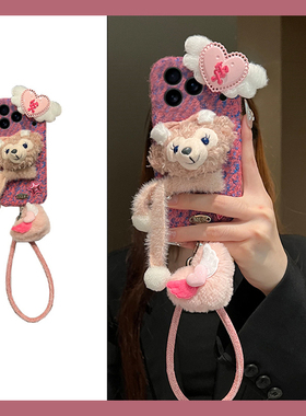 天使爱心达菲熊适用苹果17promax手机壳华为pura80荣耀400pro小米15立体vivos30绒布opporeno14秋冬季x200软p