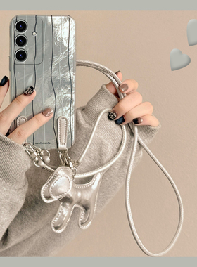 简约黑白线条适用三星s25edge手机壳s24plus银色s23+十s22小狗s21fe挂件s20ultra斜挎s10可背带s9软s8/note20