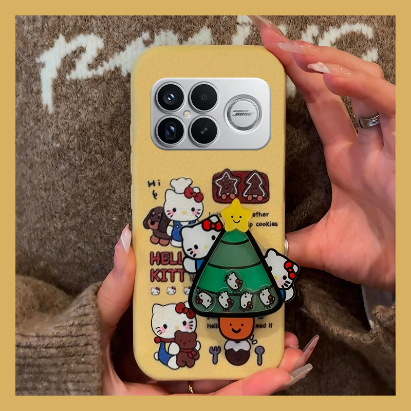 可爱kt猫圣诞树适用小米红米k90promax手机壳k80pro摇一摇k70立体k60por支架k50卡通k40皮纹k30i仿皮redmi软p