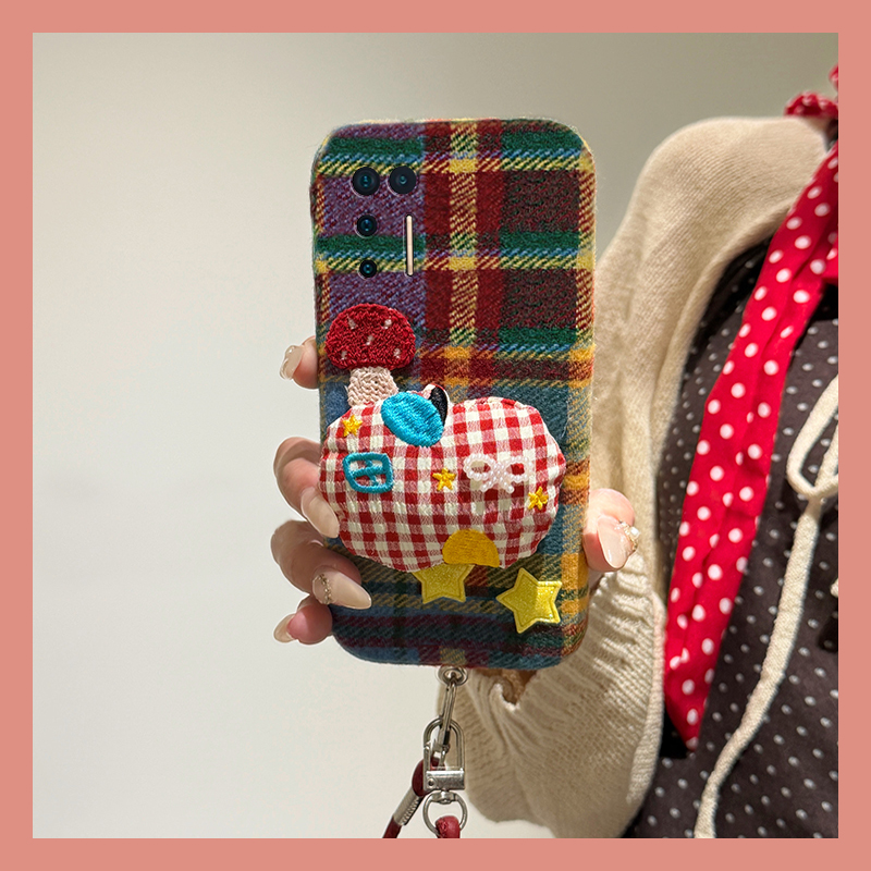 ins风彩色格子蘑菇适用坚果pro3手机壳pro2绒布pro2s立体r2秋冬季r1硅胶por毛绒毛茸茸全包防摔暖手保暖卡通