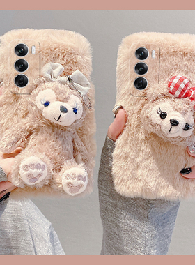可爱达菲熊适用opporeno12pro手机壳reno11立体reon10+十9日韩8少女7se毛毛6毛绒绒5k硅胶4se冬天3秋冬季oppo