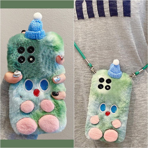 晕染绿色怪兽适用oppo一加12手机壳ace3斜挎2pro可背带2v秋冬季1卡通9rt挂绳8t硅胶7tpro毛茸茸6t软1+oneplus