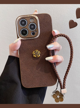 复古山茶花皮纹适用华为nova11pro手机壳10se小众hinova9高级感8日韩7少女5/6带挂绳5g个性novo时尚nowa/nove