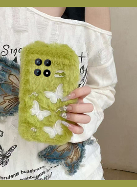 ins风绿色蝴蝶适用vivoiqoo15手机壳iqoo13pro刺绣12保暖11s秋冬季icoo10毛绒9冬天8毛茸茸7爱酷3硅胶iq00软p