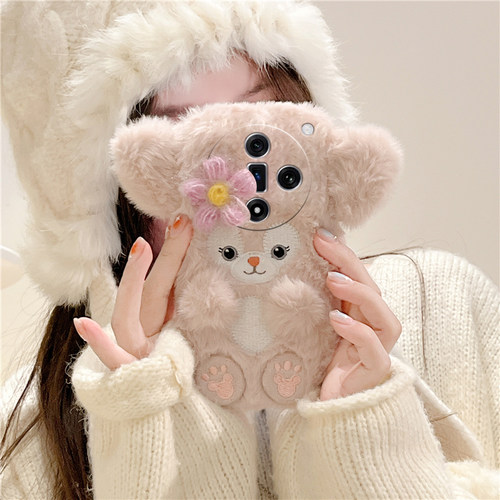 花朵玲娜贝儿适用oppo真我x50pro手机壳k12x立体x7卡通realme可爱findx6pro秋冬季ultra毛绒x5x3硅胶k11k10k7