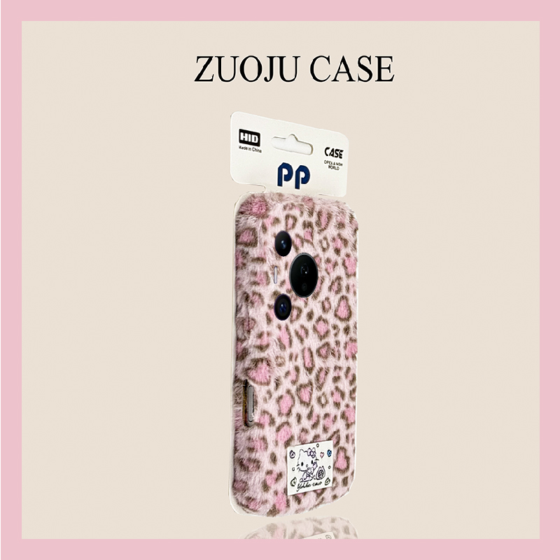 ins风豹纹kt猫适用华为pura80pro+手机壳pura70ultra贴纸p60art可爱40por+十p30秋冬季p20毛绒p10plus绒布软p