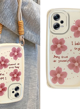 复古花朵适用小米红米note9pro手机壳12四角防摔11tpro手提绳redmi日韩n0te硅胶por+十软壳小众个性创意少女